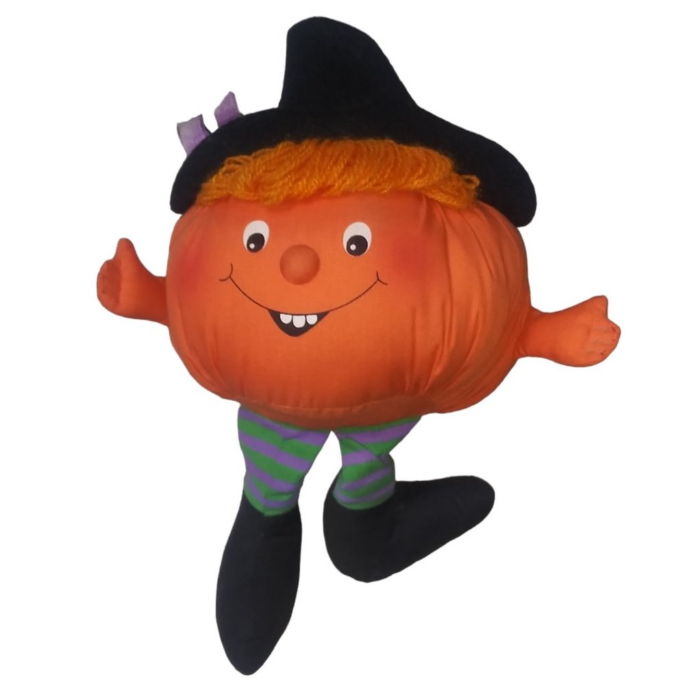 Vintage Hallmark Pumpkin Bean Bag Stuffed Witch Halloween Plush 8 Inch Toy